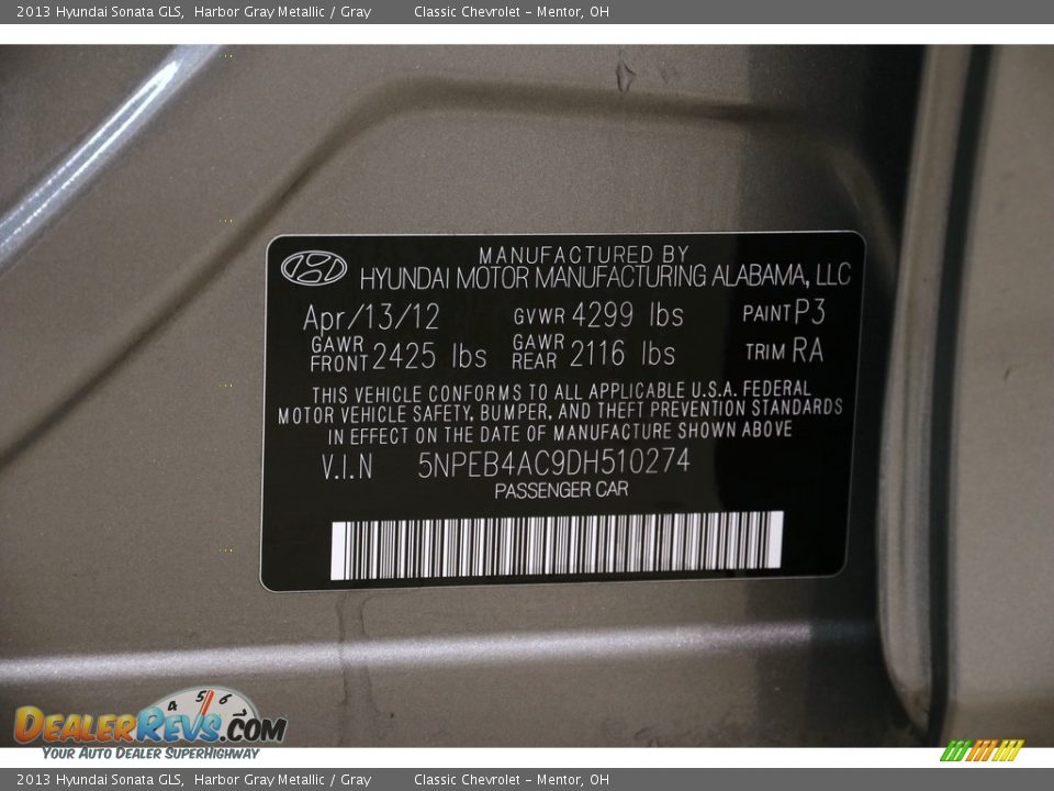 2013 Hyundai Sonata GLS Harbor Gray Metallic / Gray Photo #18
