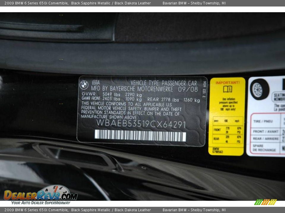 2009 BMW 6 Series 650i Convertible Black Sapphire Metallic / Black Dakota Leather Photo #18