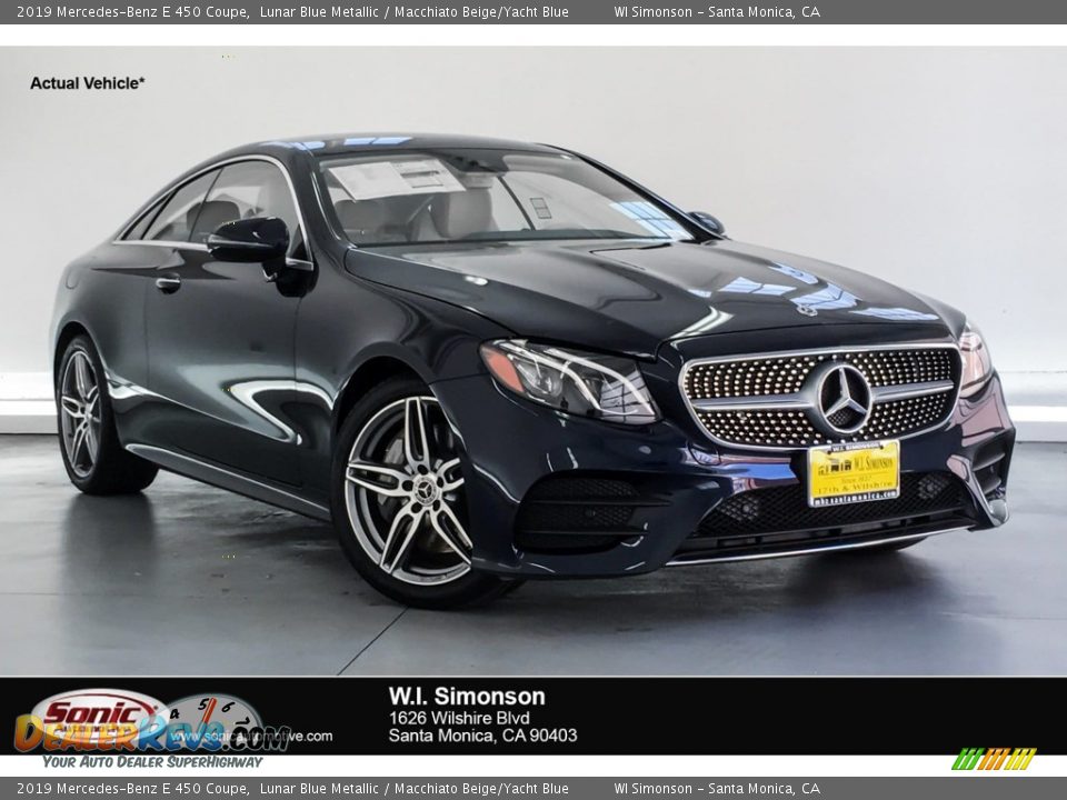 2019 Mercedes-Benz E 450 Coupe Lunar Blue Metallic / Macchiato Beige/Yacht Blue Photo #1