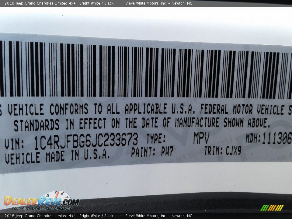2018 Jeep Grand Cherokee Limited 4x4 Bright White / Black Photo #33