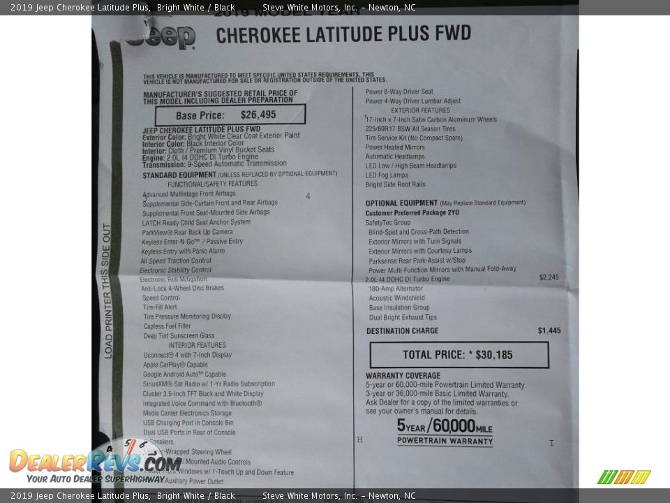 2019 Jeep Cherokee Latitude Plus Bright White / Black Photo #32