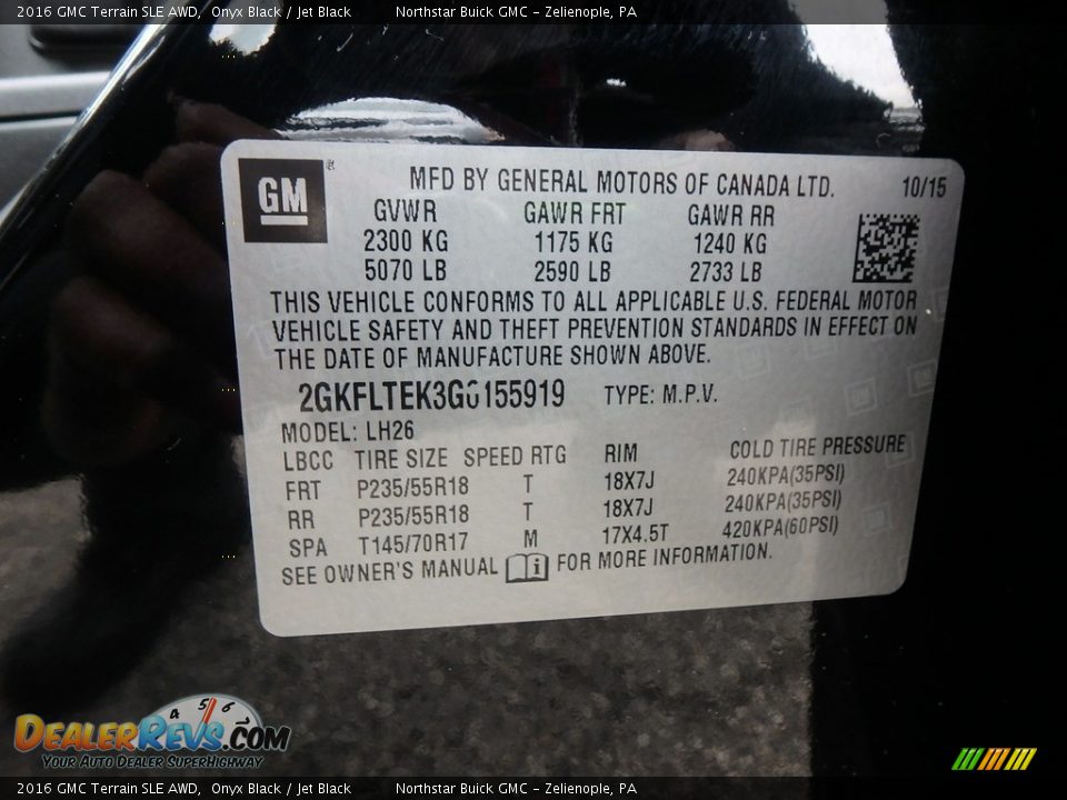 2016 GMC Terrain SLE AWD Onyx Black / Jet Black Photo #21