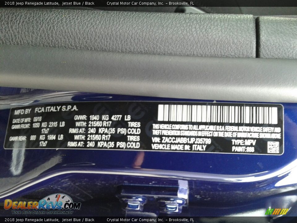 2018 Jeep Renegade Latitude Jetset Blue / Black Photo #21