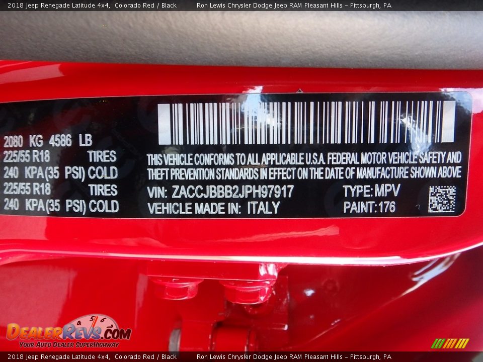 2018 Jeep Renegade Latitude 4x4 Colorado Red / Black Photo #15