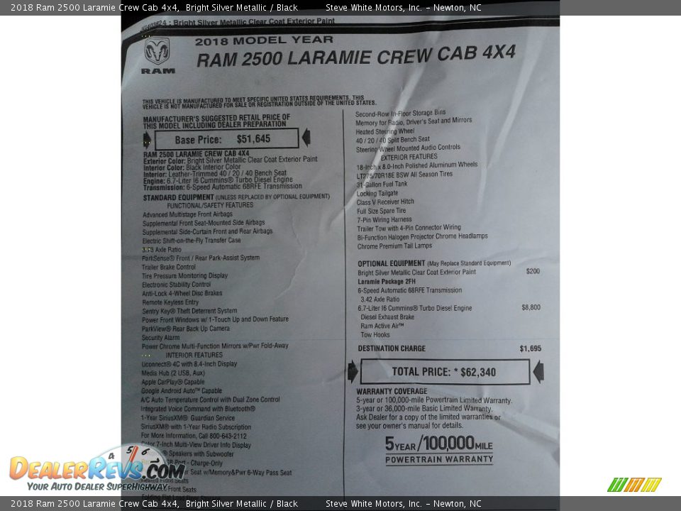 2018 Ram 2500 Laramie Crew Cab 4x4 Bright Silver Metallic / Black Photo #35