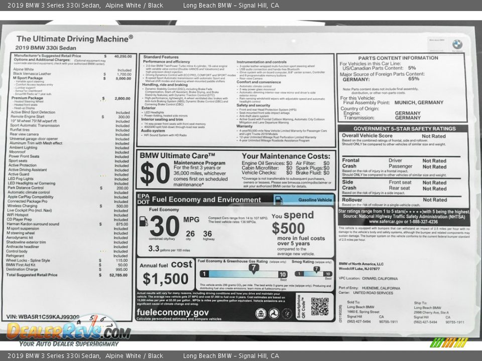 2019 BMW 3 Series 330i Sedan Alpine White / Black Photo #10