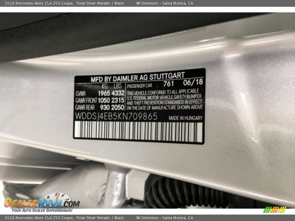 2019 Mercedes-Benz CLA 250 Coupe Polar Silver Metallic / Black Photo #11