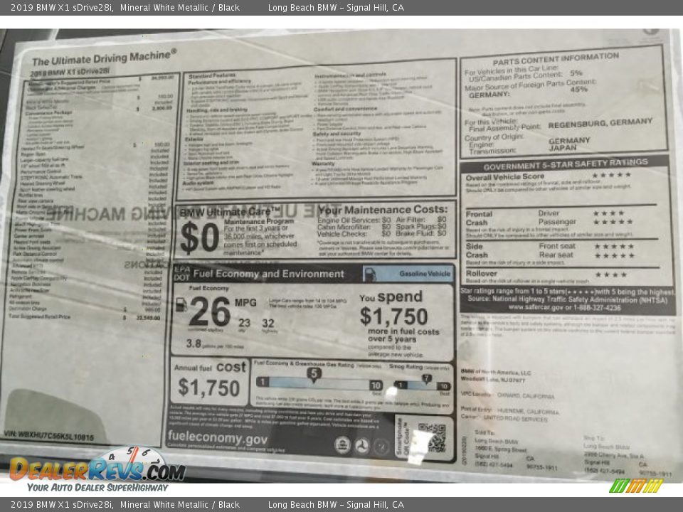 2019 BMW X1 sDrive28i Mineral White Metallic / Black Photo #10