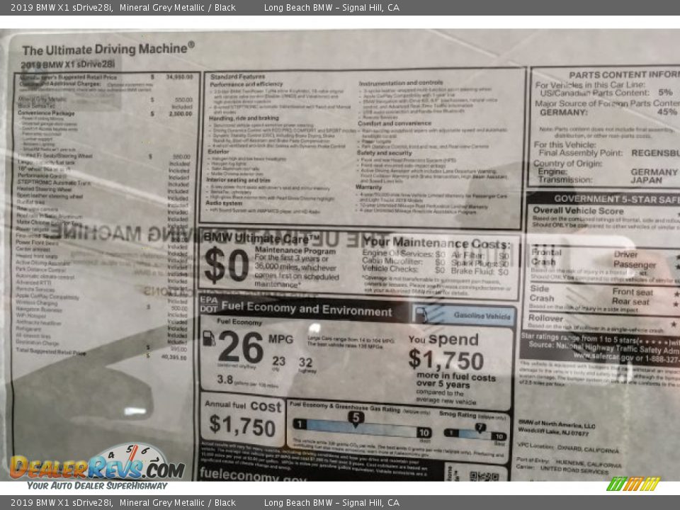 2019 BMW X1 sDrive28i Mineral Grey Metallic / Black Photo #10