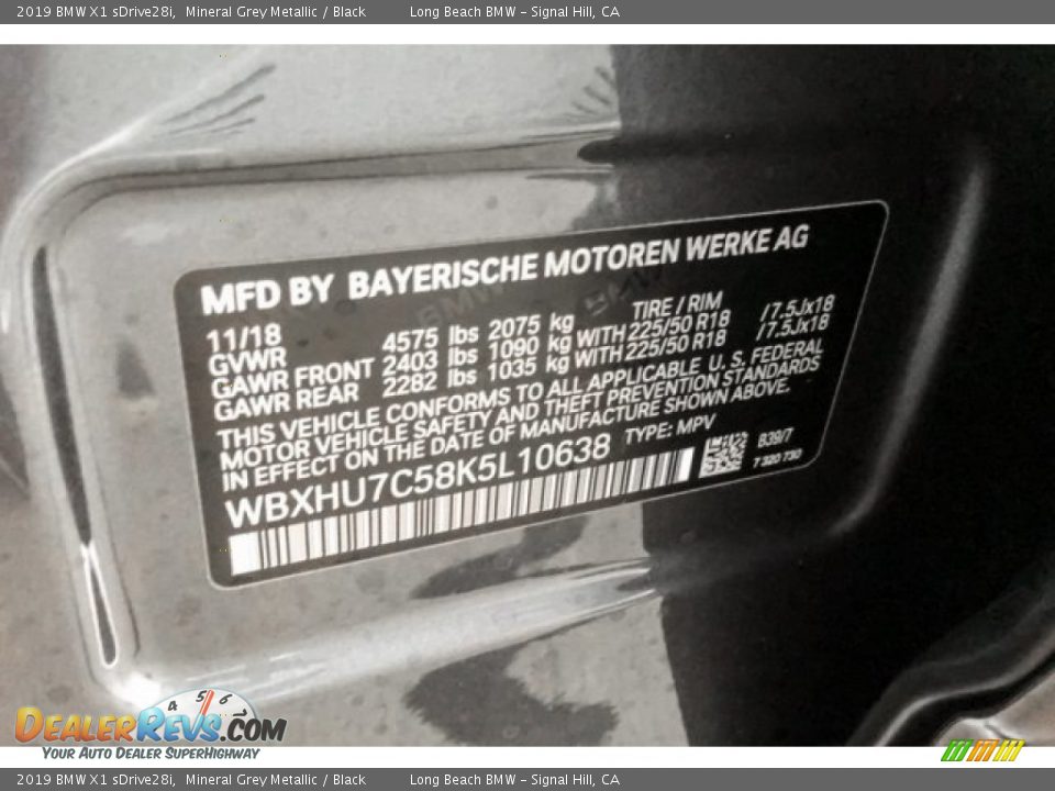 2019 BMW X1 sDrive28i Mineral Grey Metallic / Black Photo #11