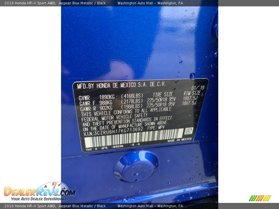 2019 Honda HR-V Sport AWD Aegean Blue Metallic / Black Photo #14