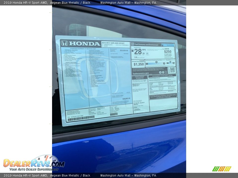 2019 Honda HR-V Sport AWD Aegean Blue Metallic / Black Photo #15
