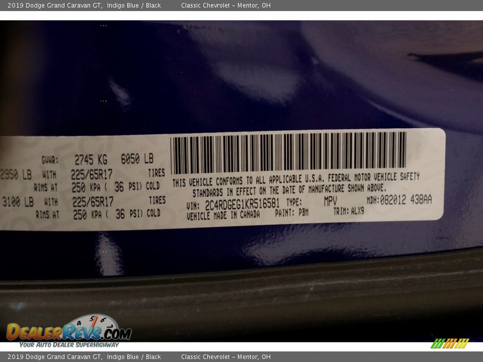 2019 Dodge Grand Caravan GT Indigo Blue / Black Photo #24