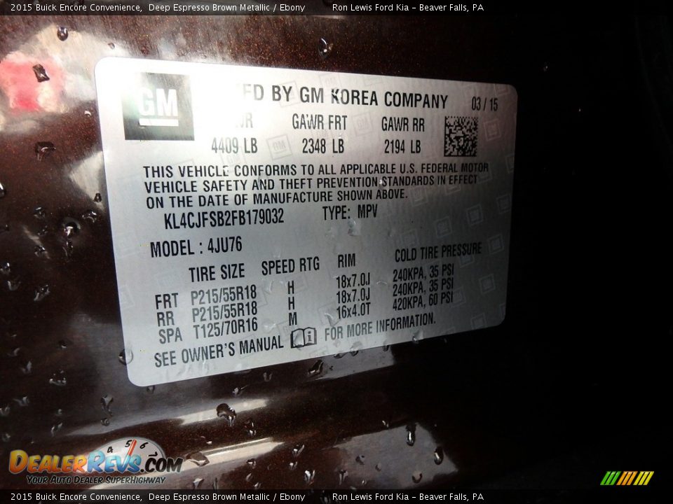 2015 Buick Encore Convenience Deep Espresso Brown Metallic / Ebony Photo #16