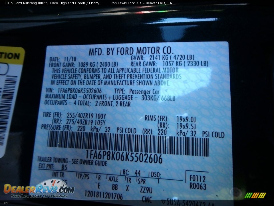 Ford Color Code B5 Dark Highland Green