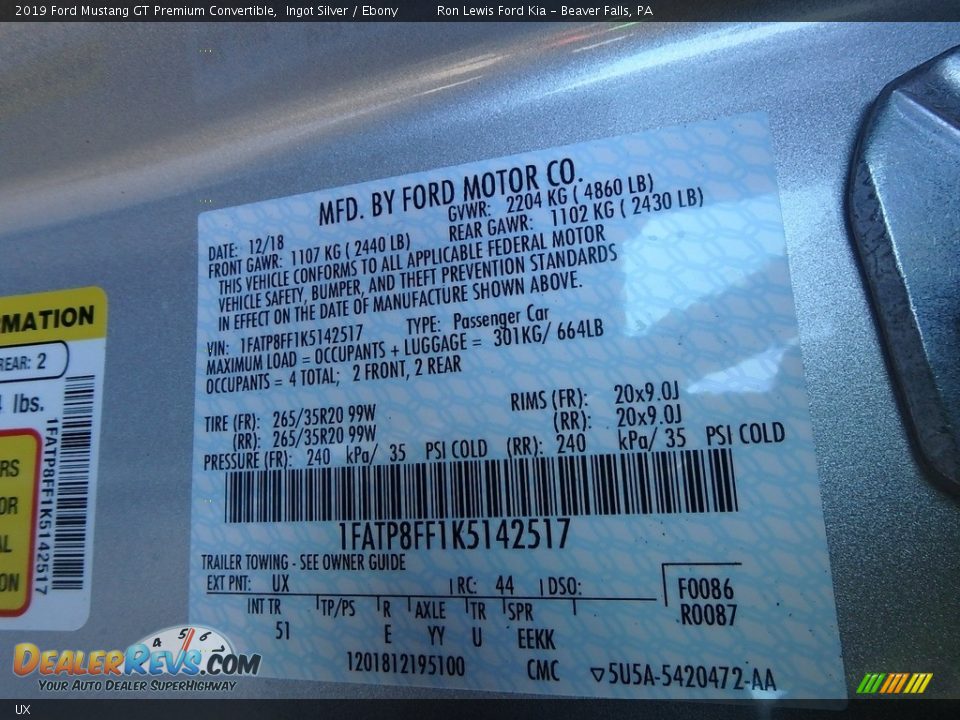 Ford Color Code UX Ingot Silver