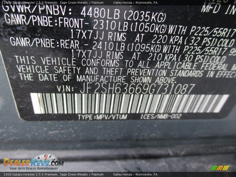 2009 Subaru Forester 2.5 X Premium Sage Green Metallic / Platinum Photo #19