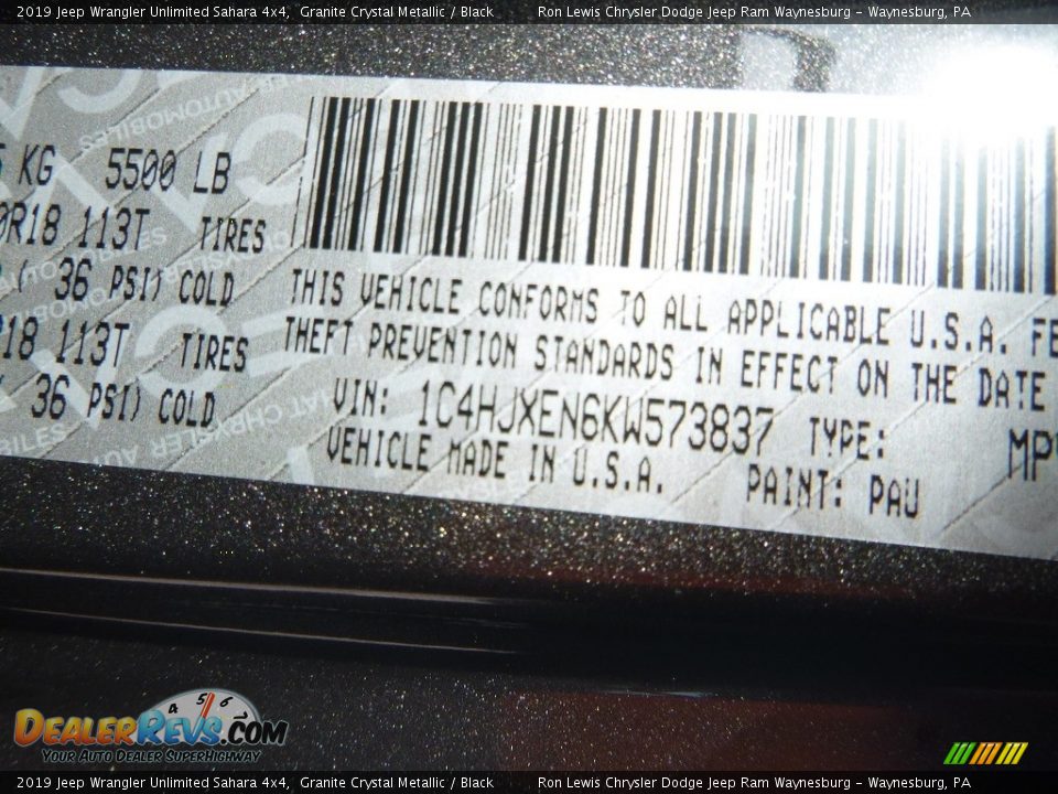 2019 Jeep Wrangler Unlimited Sahara 4x4 Granite Crystal Metallic / Black Photo #14