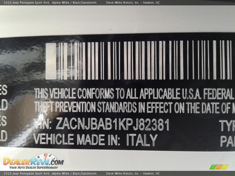 2019 Jeep Renegade Sport 4x4 Alpine White / Black/Sandstorm Photo #31