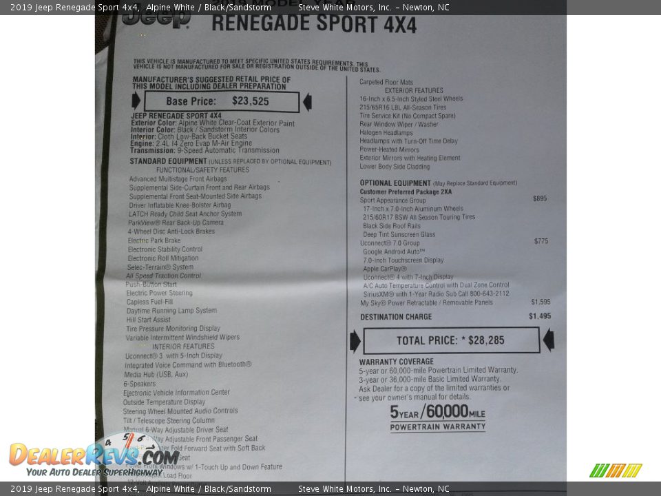 2019 Jeep Renegade Sport 4x4 Alpine White / Black/Sandstorm Photo #32