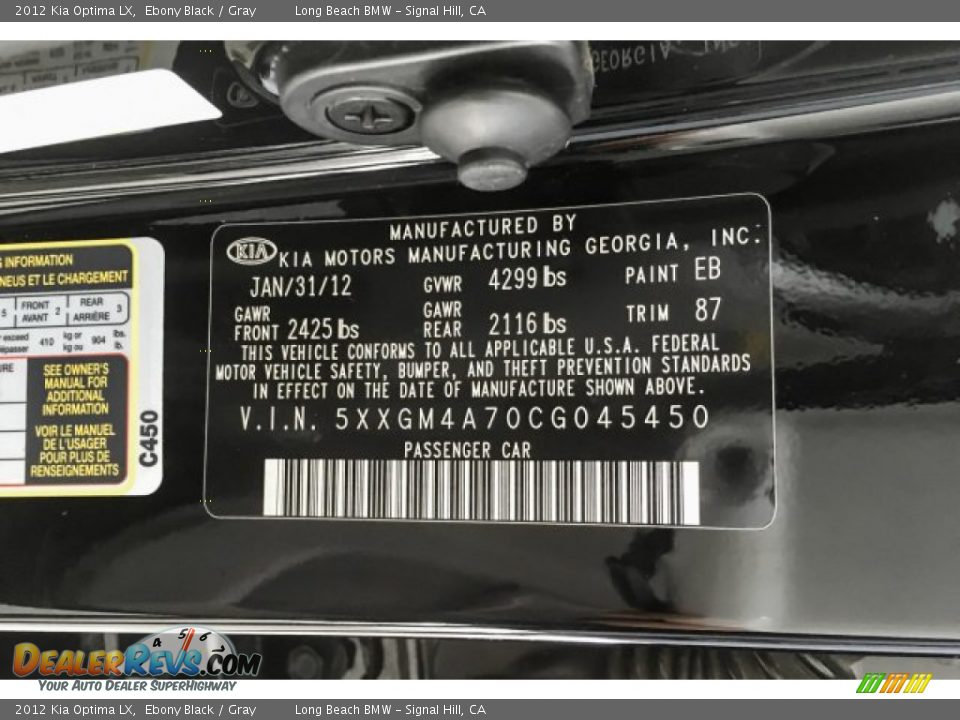 2012 Kia Optima LX Ebony Black / Gray Photo #23