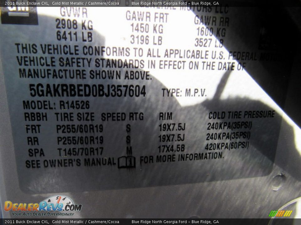 2011 Buick Enclave CXL Gold Mist Metallic / Cashmere/Cocoa Photo #25