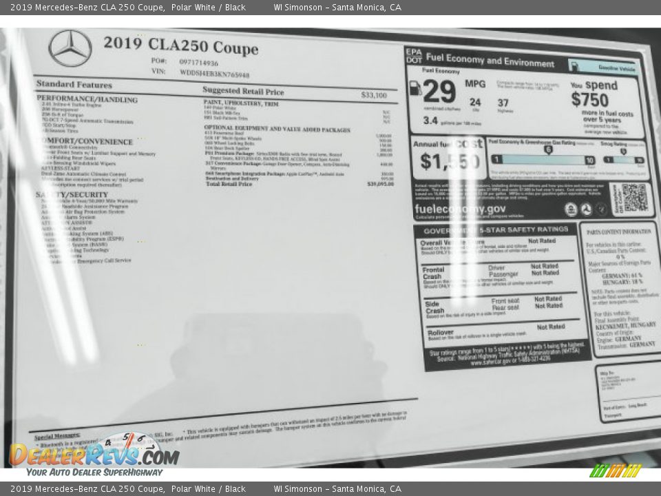 2019 Mercedes-Benz CLA 250 Coupe Polar White / Black Photo #10