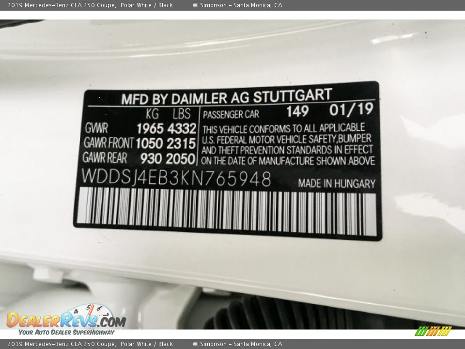 2019 Mercedes-Benz CLA 250 Coupe Polar White / Black Photo #11