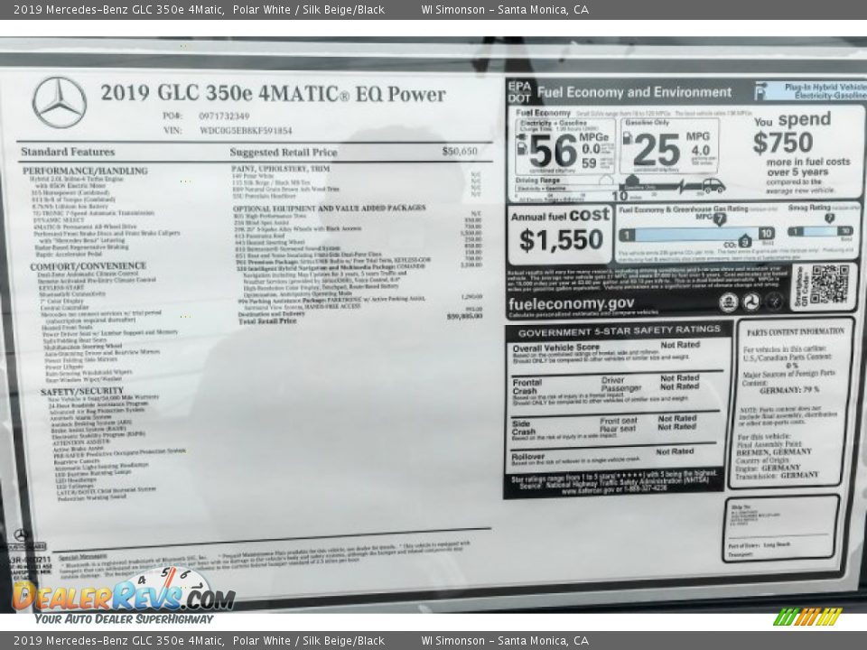 2019 Mercedes-Benz GLC 350e 4Matic Polar White / Silk Beige/Black Photo #10