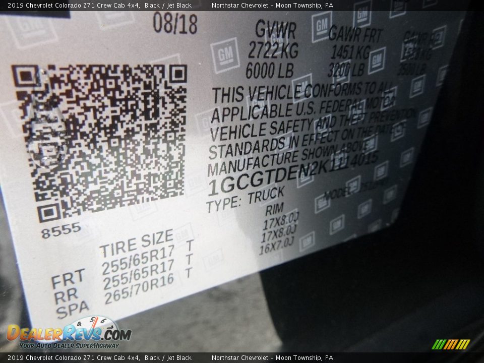 2019 Chevrolet Colorado Z71 Crew Cab 4x4 Black / Jet Black Photo #18