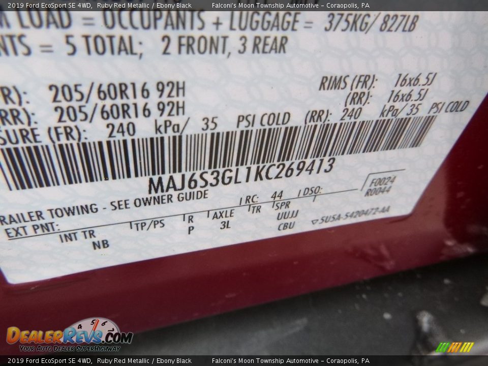 2019 Ford EcoSport SE 4WD Ruby Red Metallic / Ebony Black Photo #12