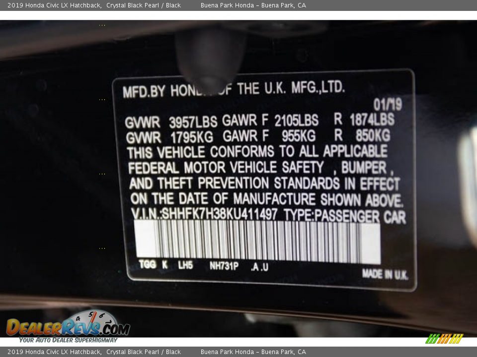 2019 Honda Civic LX Hatchback Crystal Black Pearl / Black Photo #15
