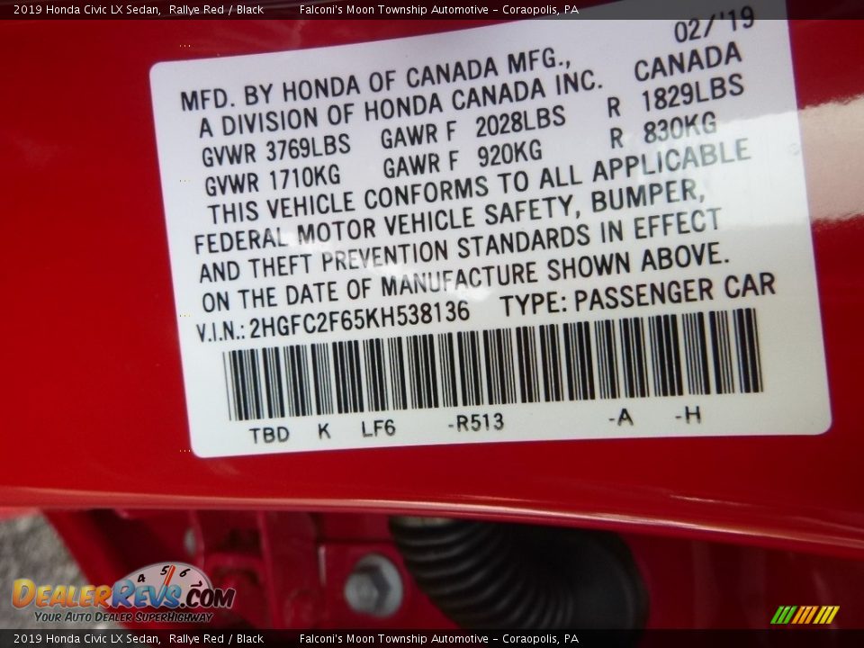 2019 Honda Civic LX Sedan Rallye Red / Black Photo #13