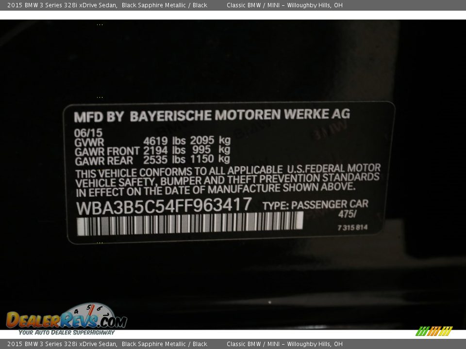2015 BMW 3 Series 328i xDrive Sedan Black Sapphire Metallic / Black Photo #22