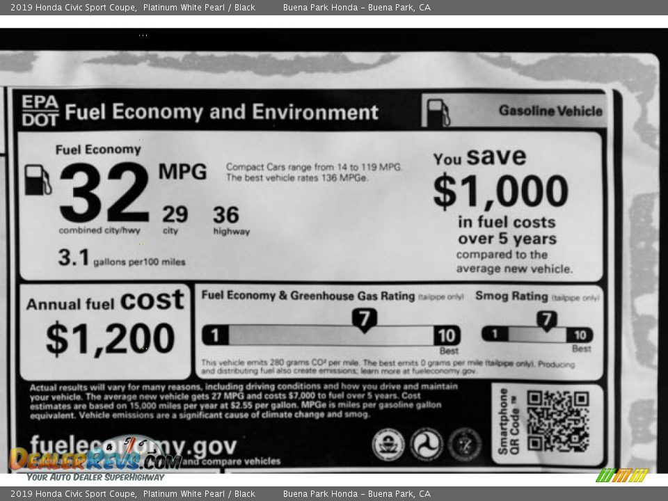 2019 Honda Civic Sport Coupe Platinum White Pearl / Black Photo #34