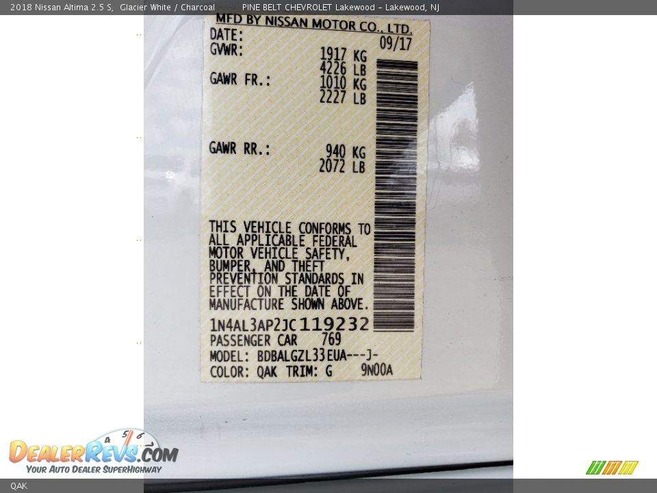 Nissan Color Code QAK Glacier White