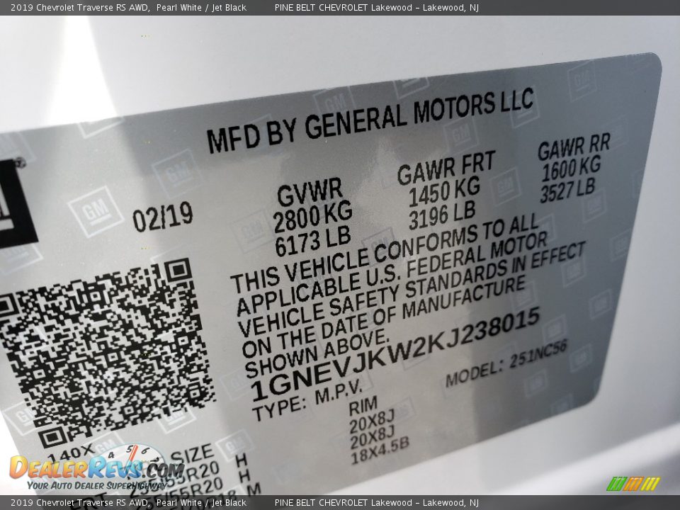 2019 Chevrolet Traverse RS AWD Pearl White / Jet Black Photo #9