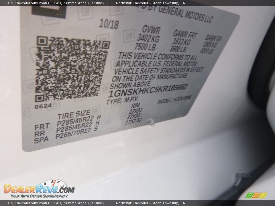 2019 Chevrolet Suburban LT 4WD Summit White / Jet Black Photo #15