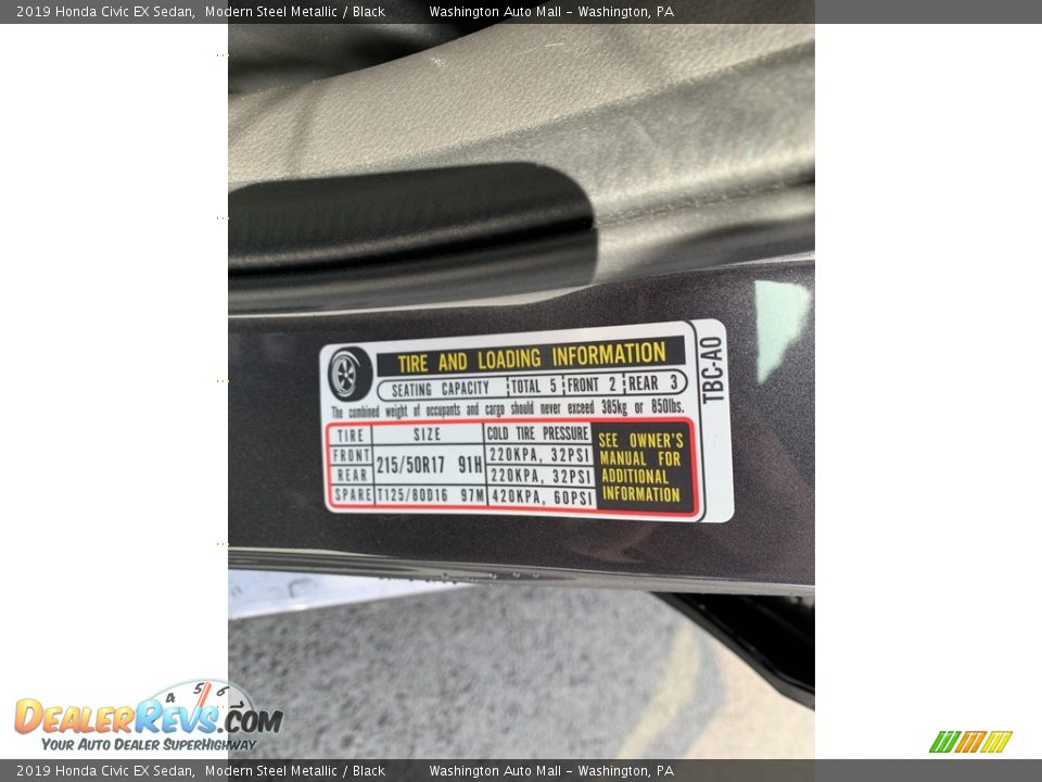 2019 Honda Civic EX Sedan Modern Steel Metallic / Black Photo #13