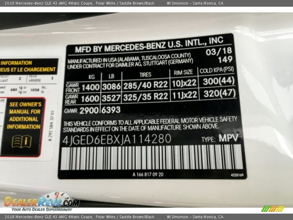 2018 Mercedes-Benz GLE 43 AMG 4Matic Coupe Polar White / Saddle Brown/Black Photo #25