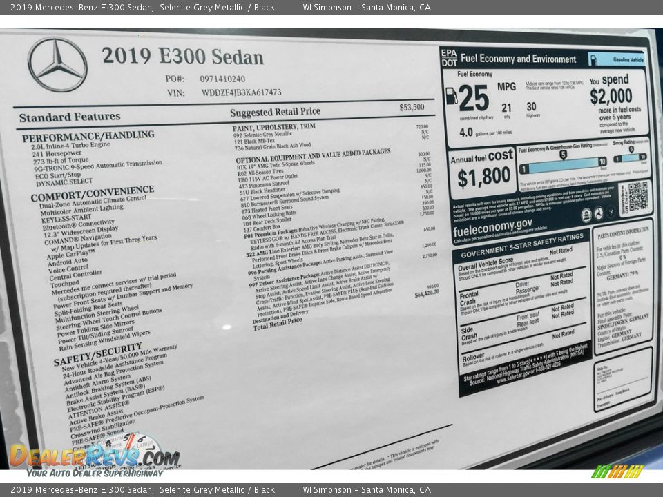 2019 Mercedes-Benz E 300 Sedan Selenite Grey Metallic / Black Photo #10
