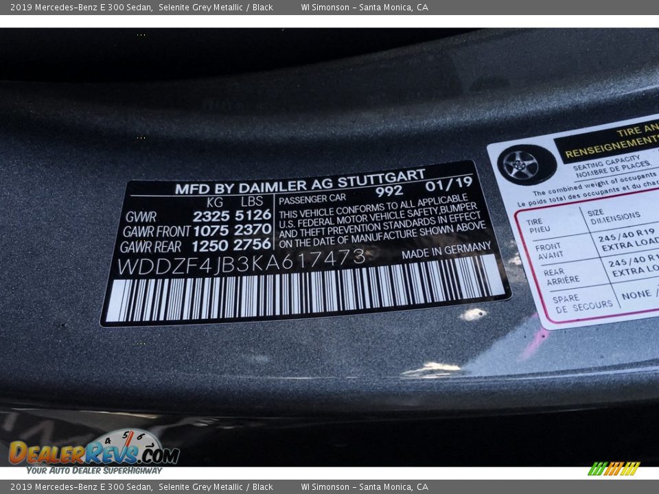 2019 Mercedes-Benz E 300 Sedan Selenite Grey Metallic / Black Photo #11