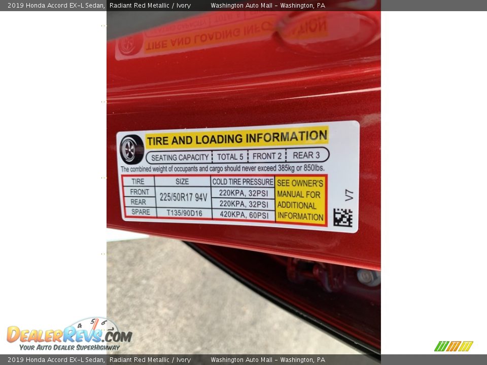 2019 Honda Accord EX-L Sedan Radiant Red Metallic / Ivory Photo #13