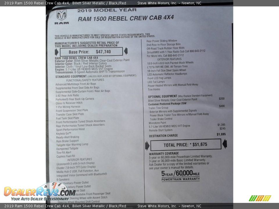 2019 Ram 1500 Rebel Crew Cab 4x4 Window Sticker Photo #33