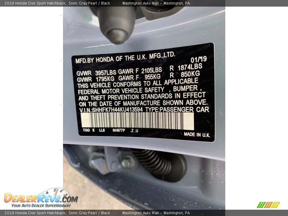 2019 Honda Civic Sport Hatchback Sonic Gray Pearl / Black Photo #14