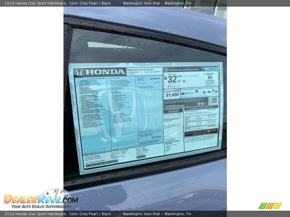 2019 Honda Civic Sport Hatchback Sonic Gray Pearl / Black Photo #15