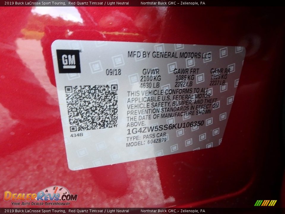 2019 Buick LaCrosse Sport Touring Red Quartz Tintcoat / Light Neutral Photo #14