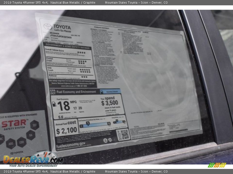 2019 Toyota 4Runner SR5 4x4 Nautical Blue Metallic / Graphite Photo #10