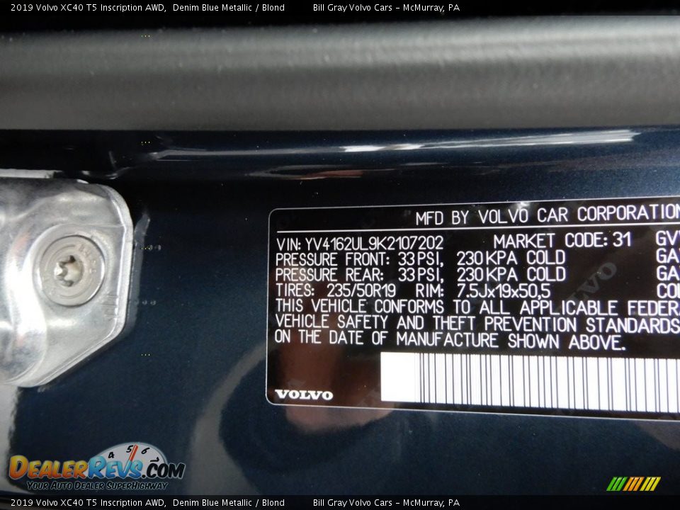 2019 Volvo XC40 T5 Inscription AWD Denim Blue Metallic / Blond Photo #10
