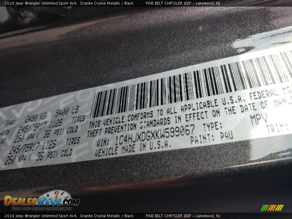2019 Jeep Wrangler Unlimited Sport 4x4 Granite Crystal Metallic / Black Photo #9